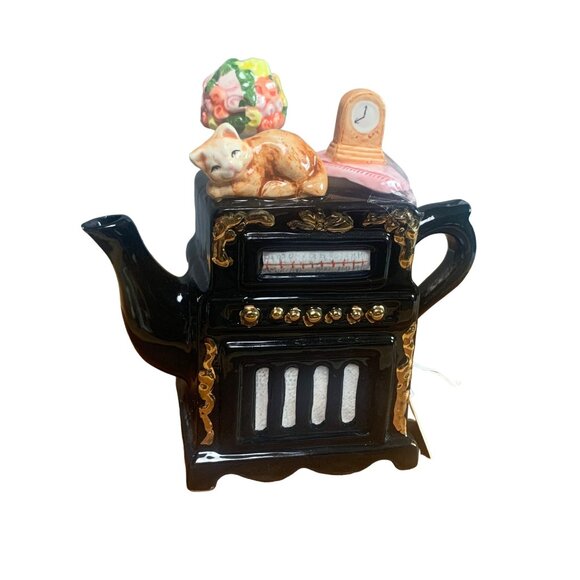 Cardinal Inc. Other - Vintage Cardinal Inc. Black Teapot Stove Design with Cat & Flowers